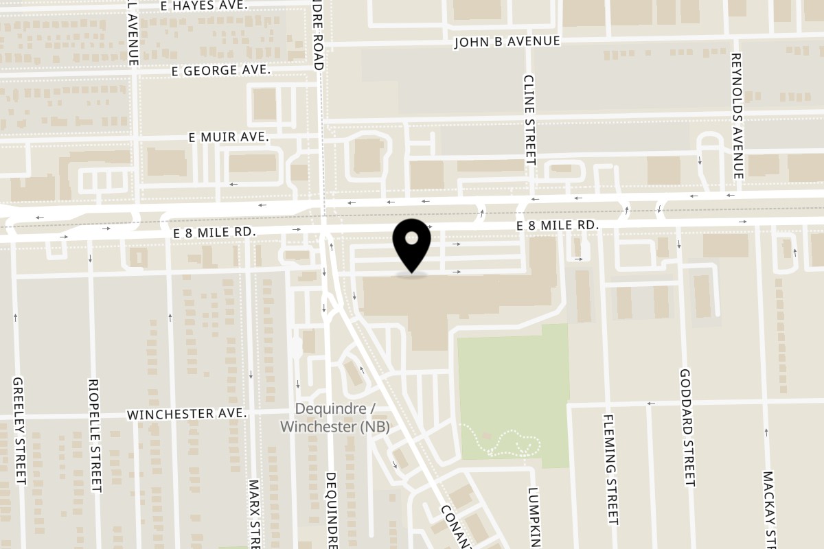Map showing the location of Big Moe's Kitchen Detroit on 1936 E Eight Mile Rd in Detroit