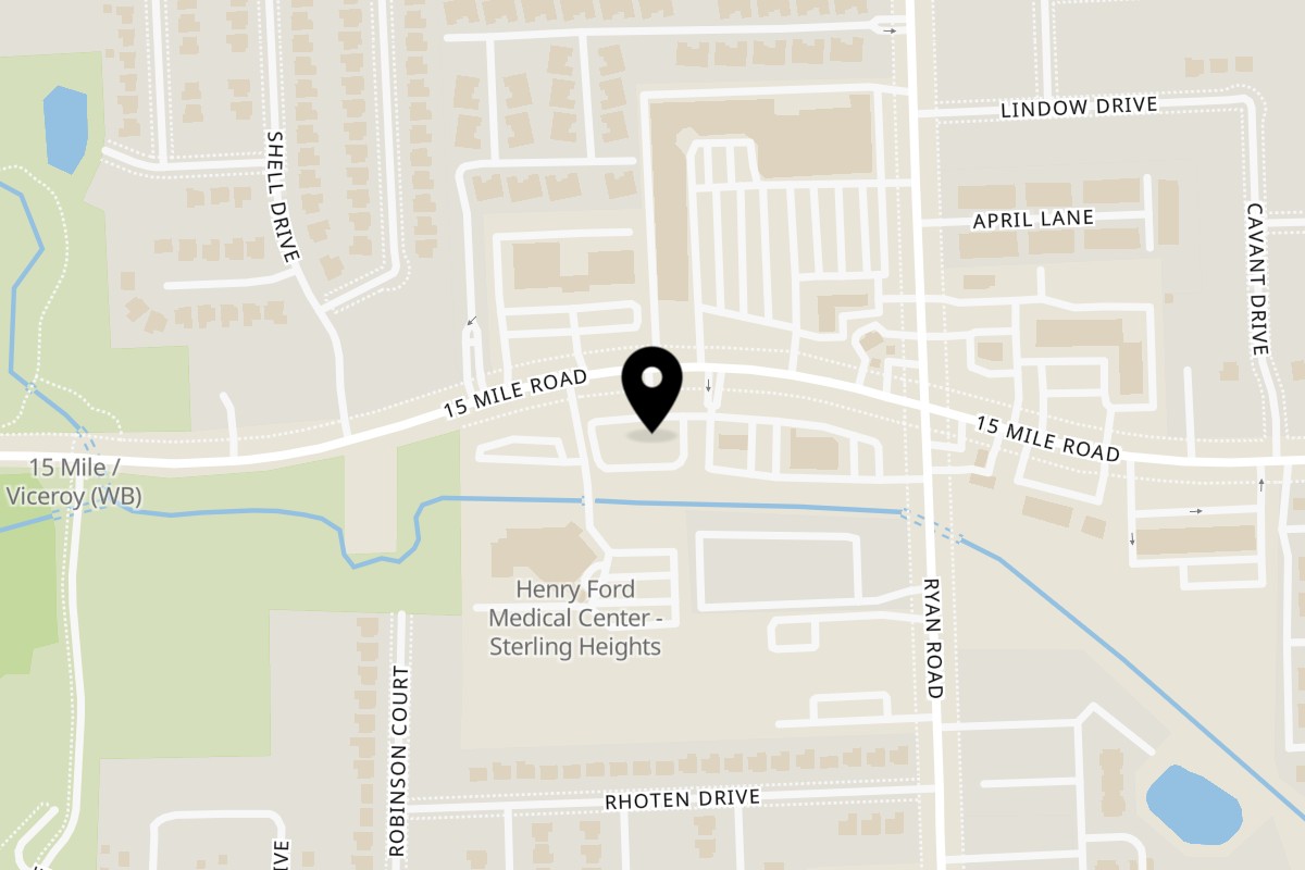 Map showing the location of Big Moe's Kitchen Sterling Heights on 3546 15 Mile Rd in Sterling Heights